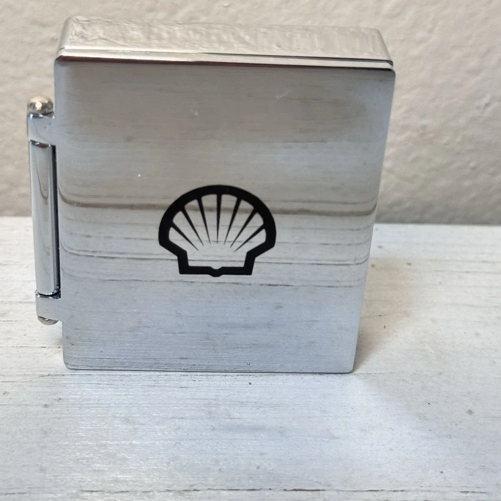 Vintage Shell Oil Gas Travel Clock & Photo‎ Frame Silver Tone 90's Works